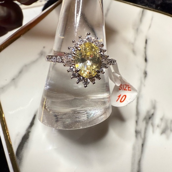 Bomb party Rhodium Ring with Yellow stone - Picture 1 of 4